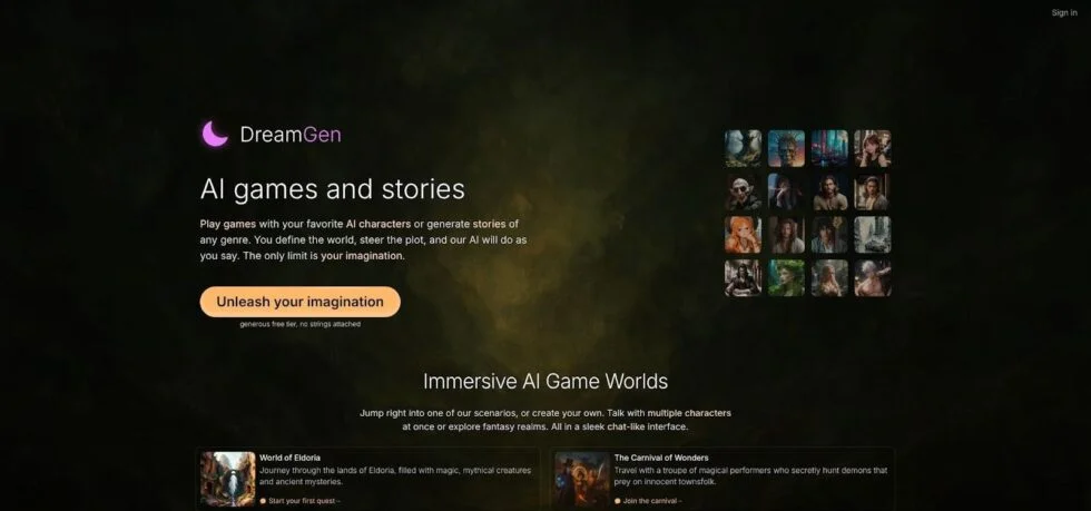 DreamGen Multi-Character World-Building Interface Screenshot